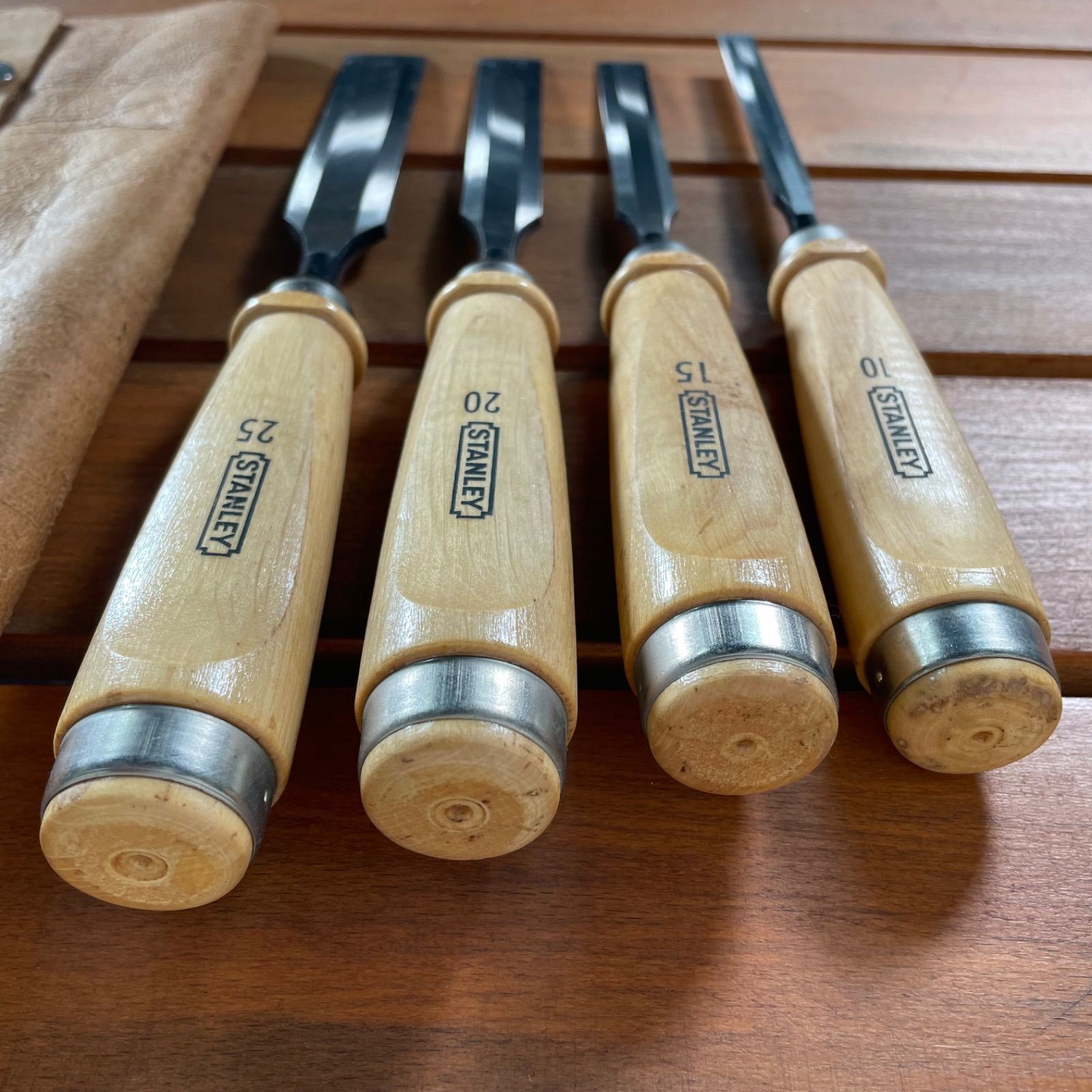 STANLEY Chisel Set 4 Pc with Leather Cover Used Woodworking Hand Tools