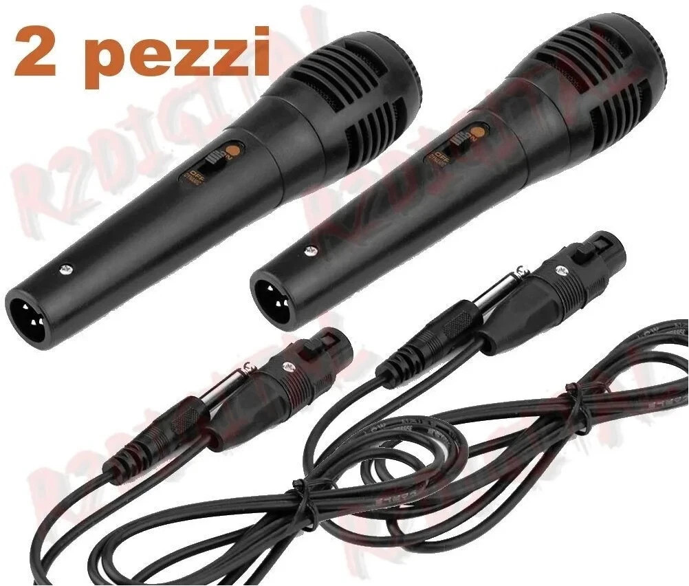 PAIR KARAOKE MICROPHONE KIT 2 pieces AVO MICROPHONES 2-3 meters SWITCH