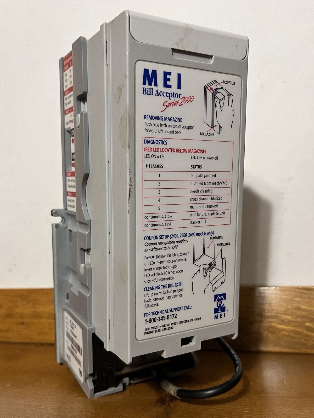 MARS AE2400 Series 2000 Bill Acceptor Arcade Vending Machine + Stacker Magazine