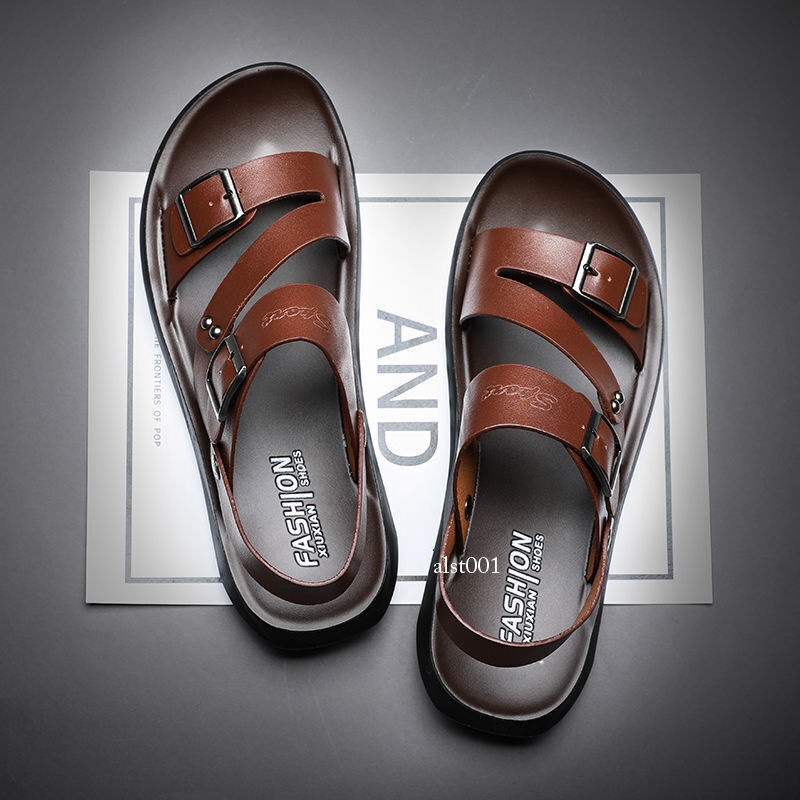 Men's Casual Sandals Leather Roman Shoes Summer Non-slip Outdoor Slippers