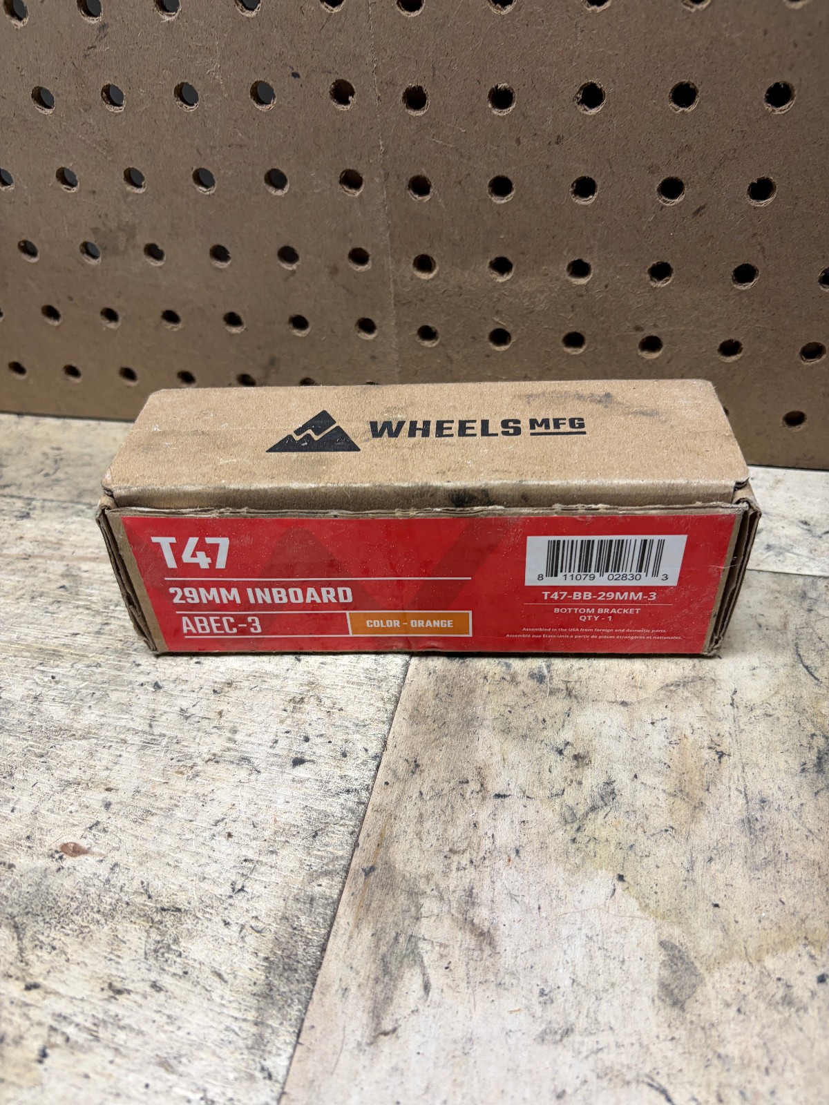 Wheels MFG T47 Inboard 29mm Bottom Bracket T47 Threaded Black ABEC-3 BB Orange