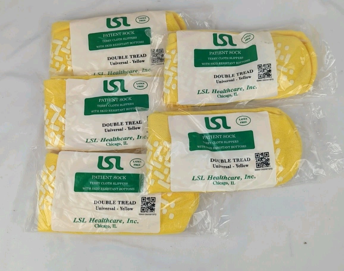 5 Pairs LSL Healthcare NON SKID Socks Yellow Double Tread Universal Size