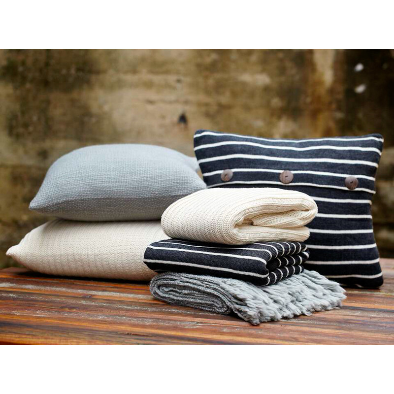 Devin Charcoal Grey White Stripe 20" x 20" Cotton Accent Throw Pillow