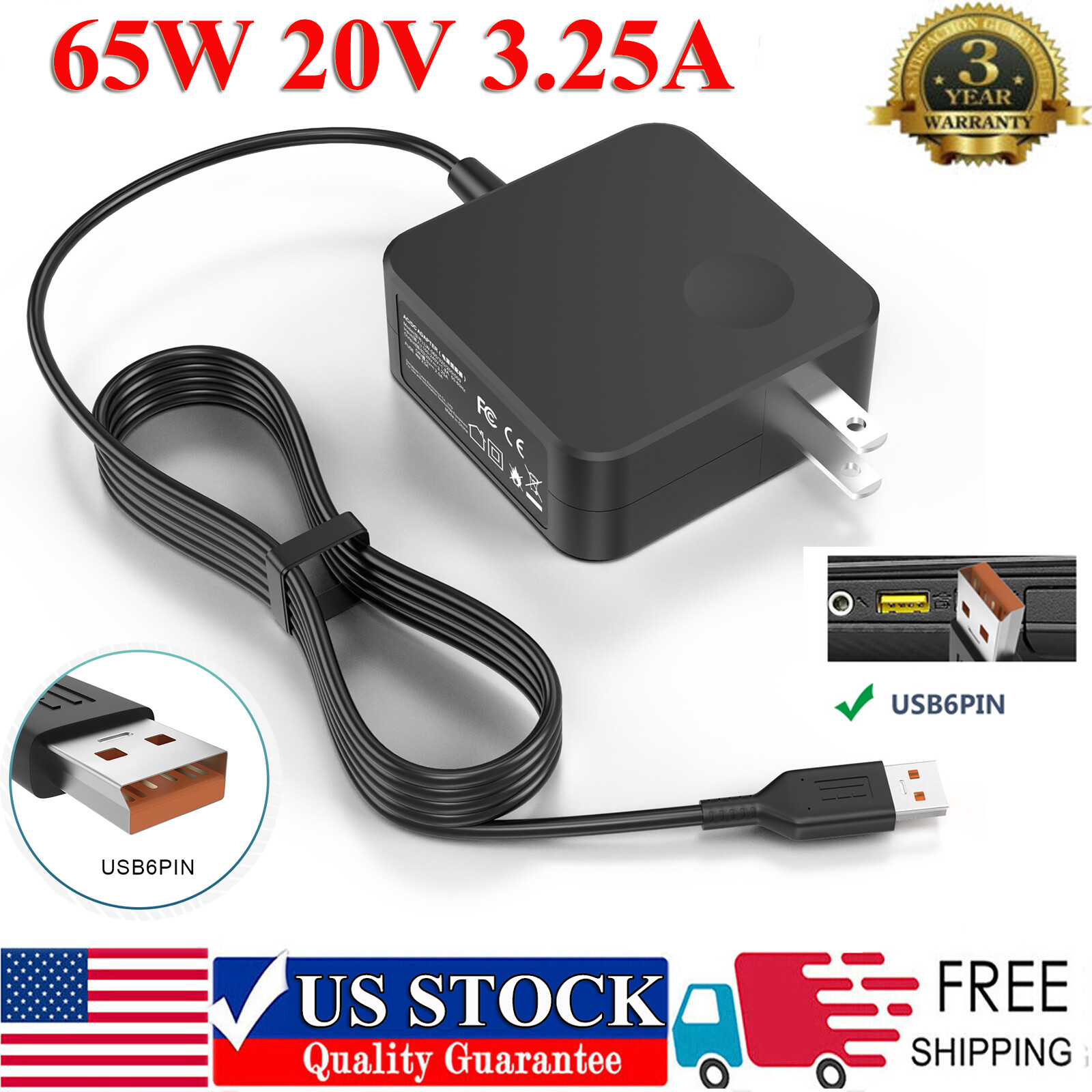 New 65W AC Adapter Charger For Lenovo Yoga 700-14ISK 80QD 900-13ISK 80MK Laptop