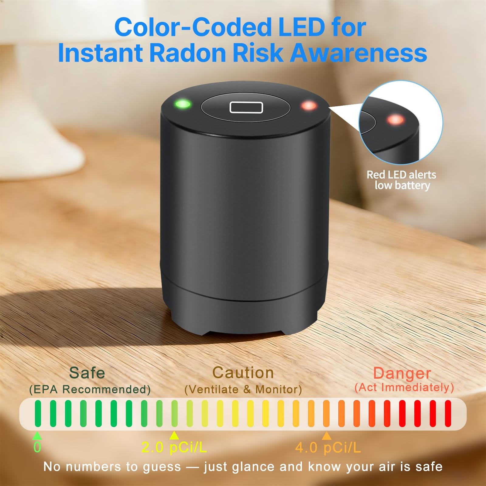 Bluetooth Radon Detector for Home, High-Precision Sensor, Real-Time black