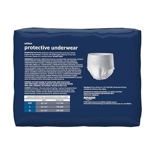 Amazon Basics Unisex Protective Underwear, Overnight Small/Medium, White
