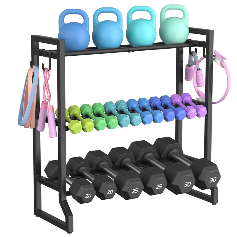 Vopeak 3-Tier Adjustable Dumbbell Rack 31-Inch Weight Rack For Home Gym 4 Hooks