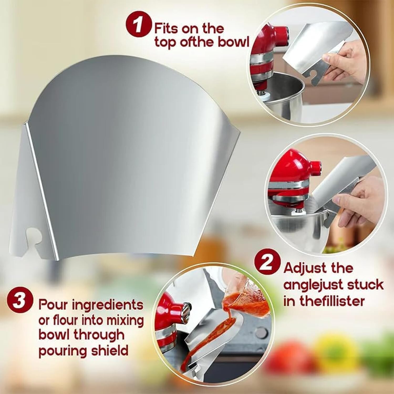 Stainless Steel Pouring Shield for Stand Mixer Versatile Shield Food Processing