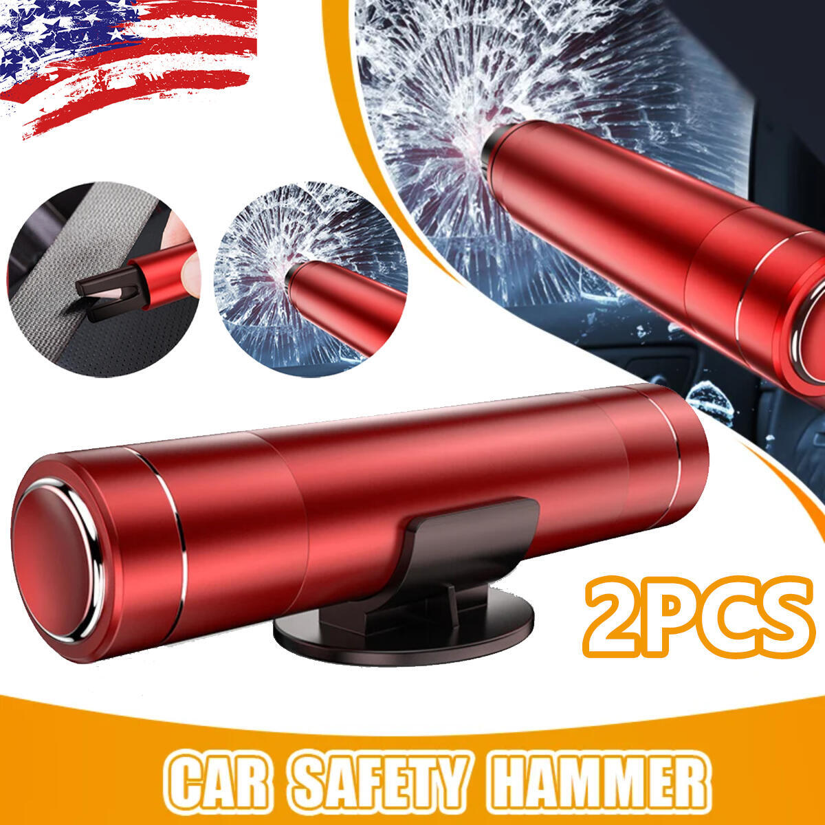 2X Car Safety Hammer Window Glass Breaker Seat Belt Cutter Emergency Escape Tool