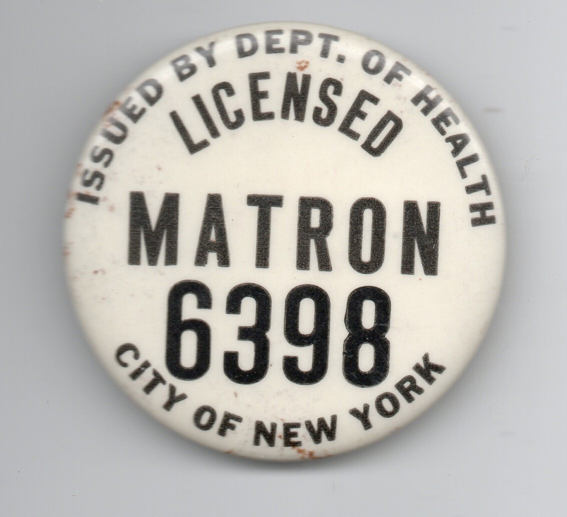 Vintage Celluloid Dept of Health Pinback Badge for  Licensed Matron New York