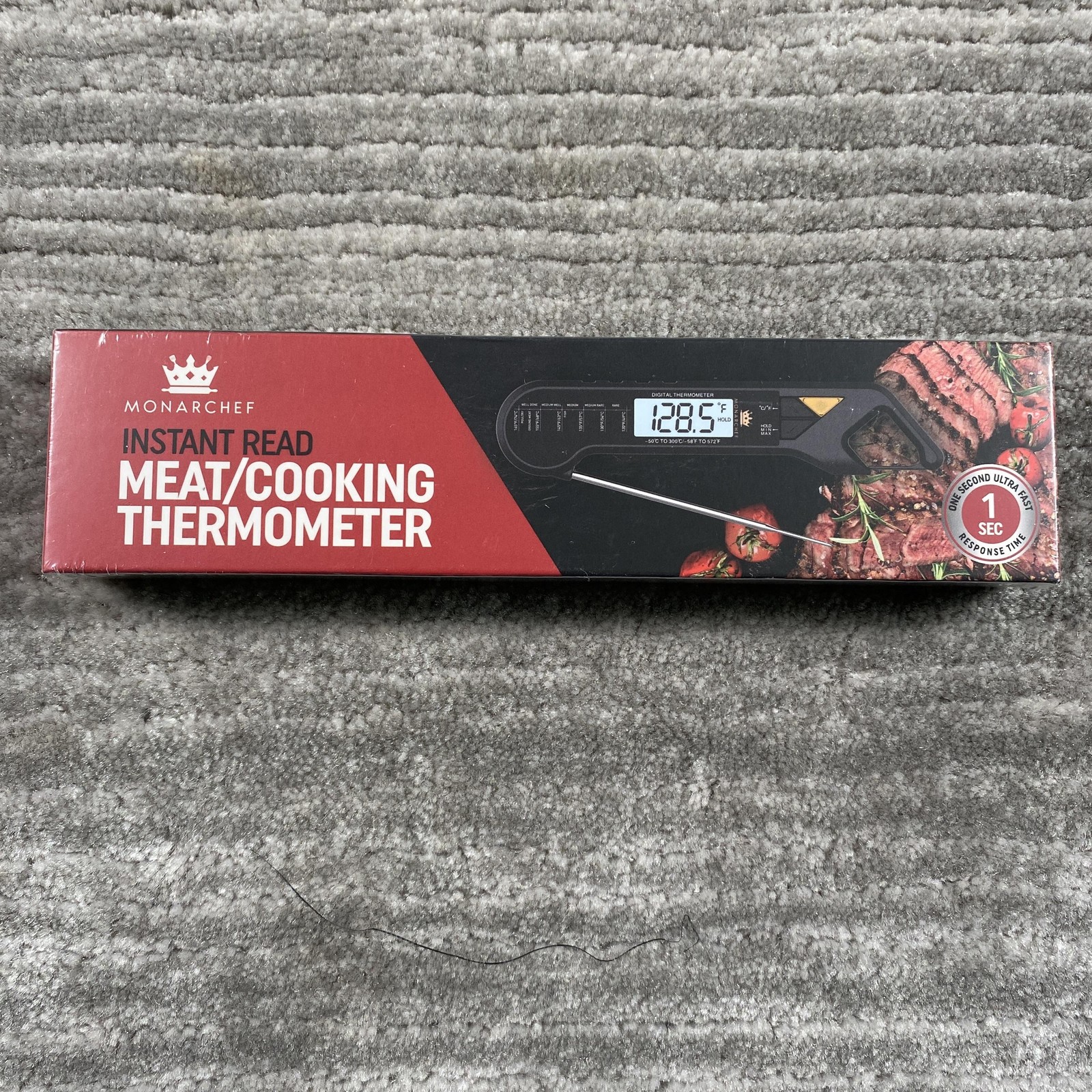 Monarchef Instant Read Meat Cooking Thermometer 1 Sec Black BBQ Grill Smoker New
