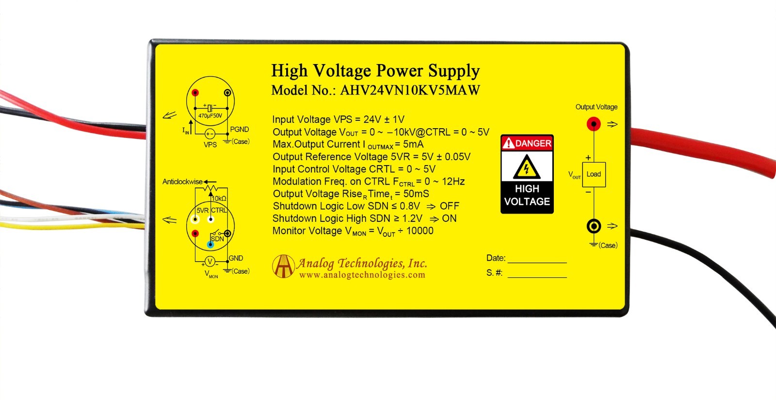 AHV24VN15KVR5MAW HV DC-DC Power Supply Module 24VDC Input -15KV Output 0.5mA