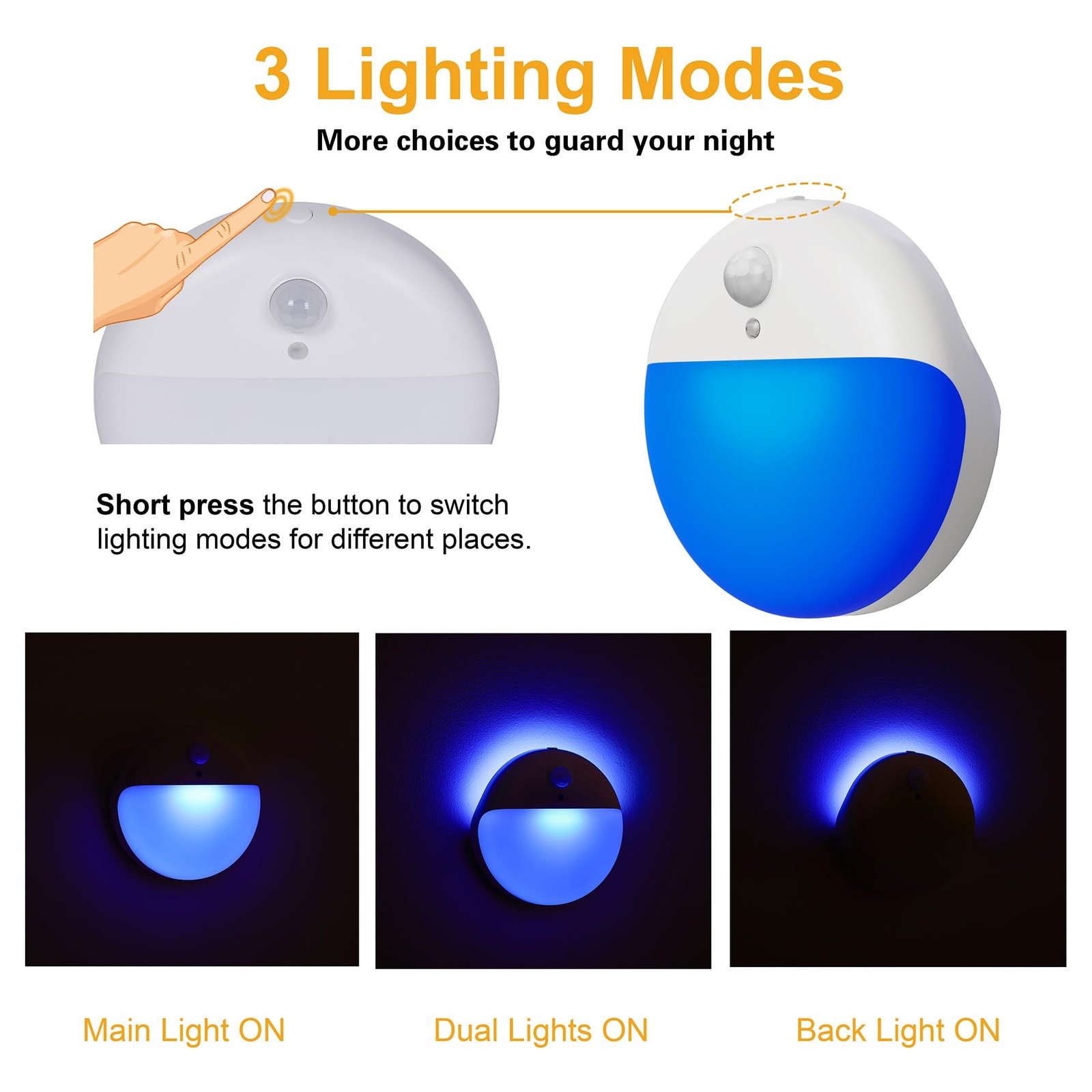 2 Pack Blue Battery Night Light, Motion Activated Stick on Lights, 2.6 Small ...