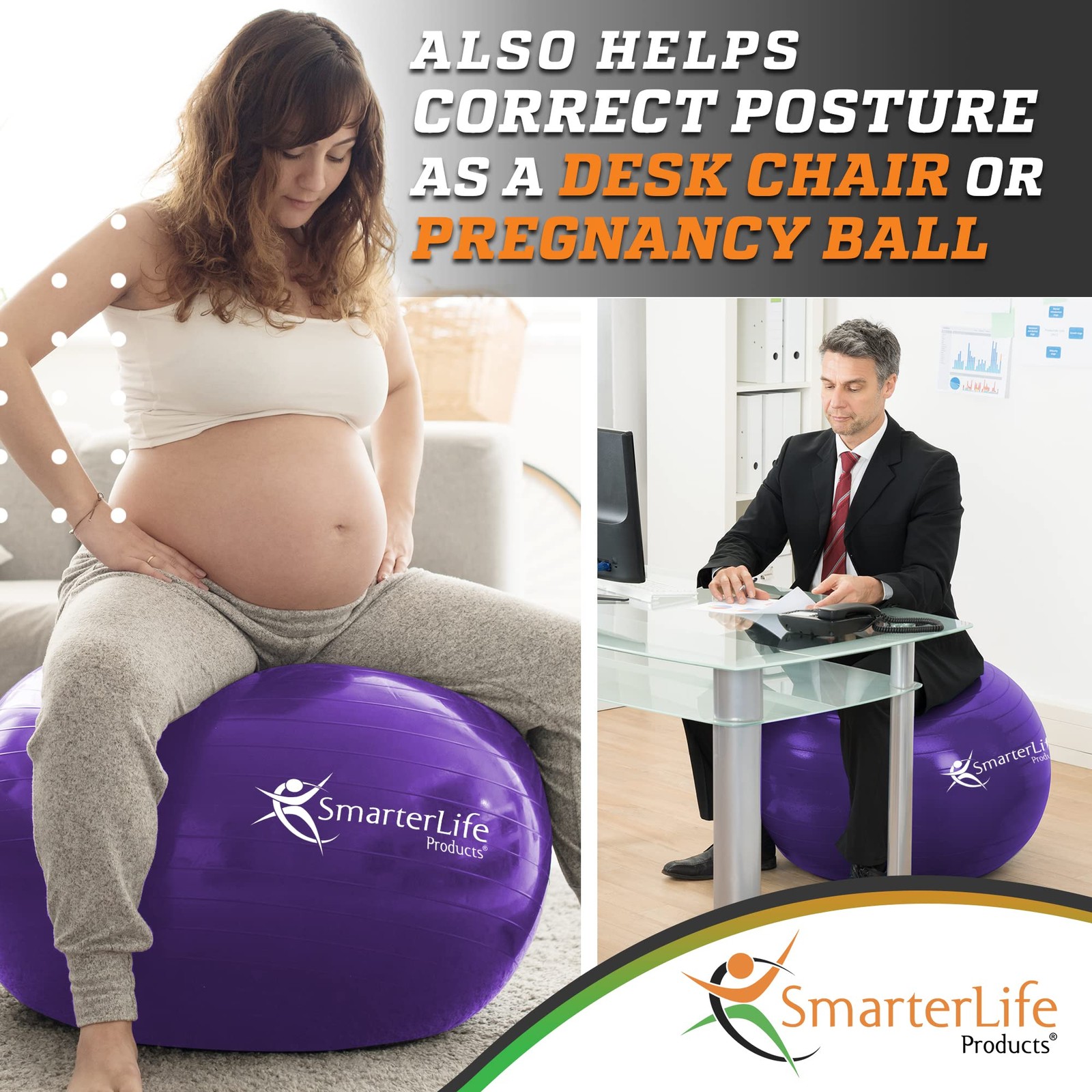 SmarterLife Exercise Ball Yoga Ball for Fitness, Balance, Stability, or Pregn...