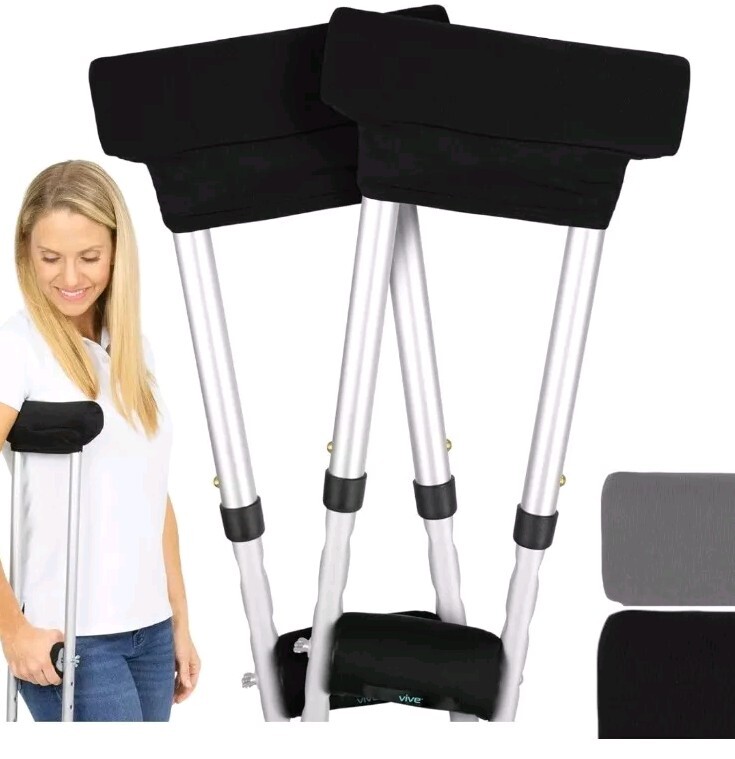 Vive Crutch Pads Hand Grips Walking Arm Crutches Universal Underarm Padded Black
