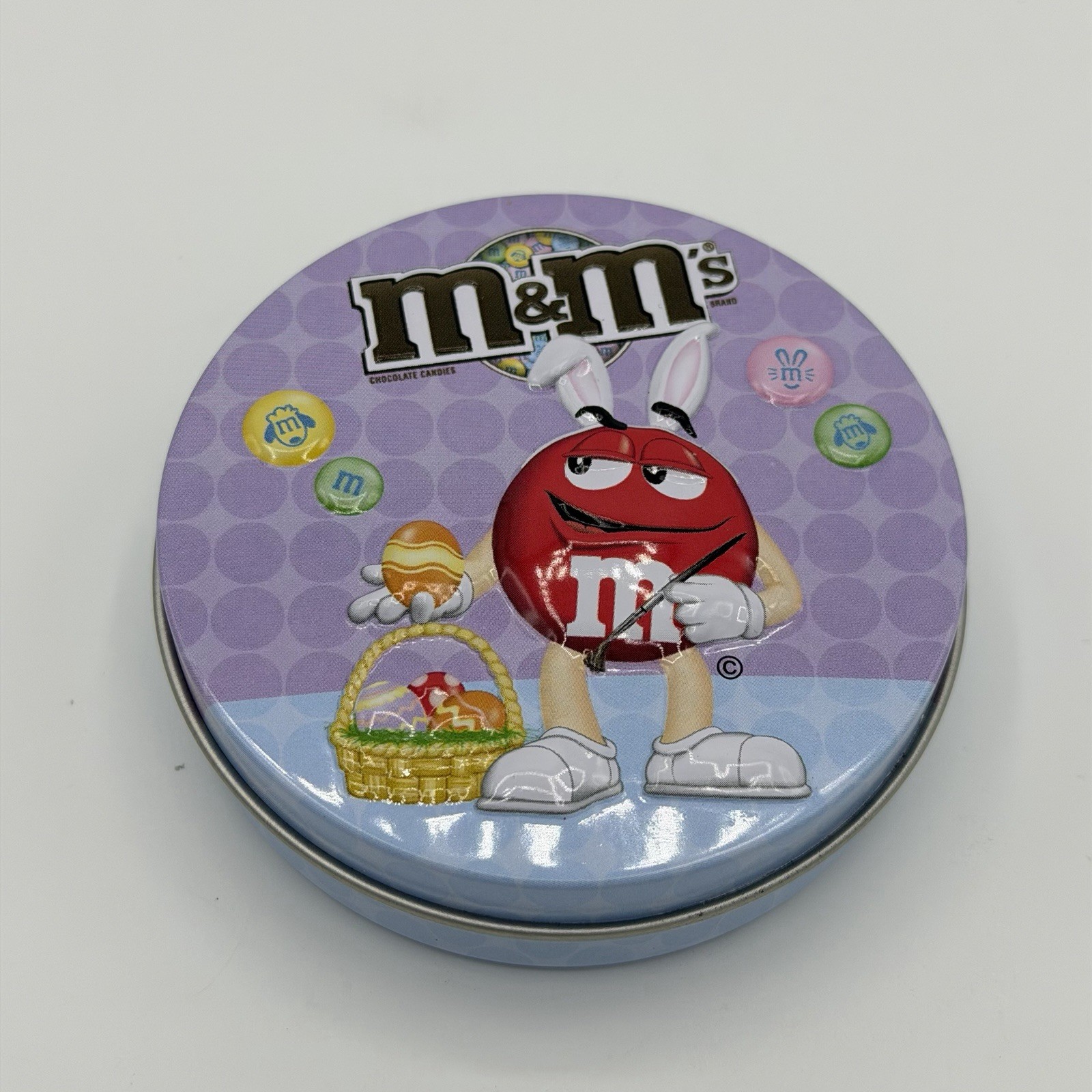 2008 M&Ms Easter Egg Candy Tin w/Lid Embossed RED M&M - Empty Metal Box