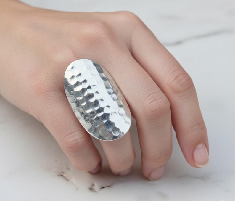 Hammered 925  Sterling Silver Statement Ring: Chunky Handmade Jewelry