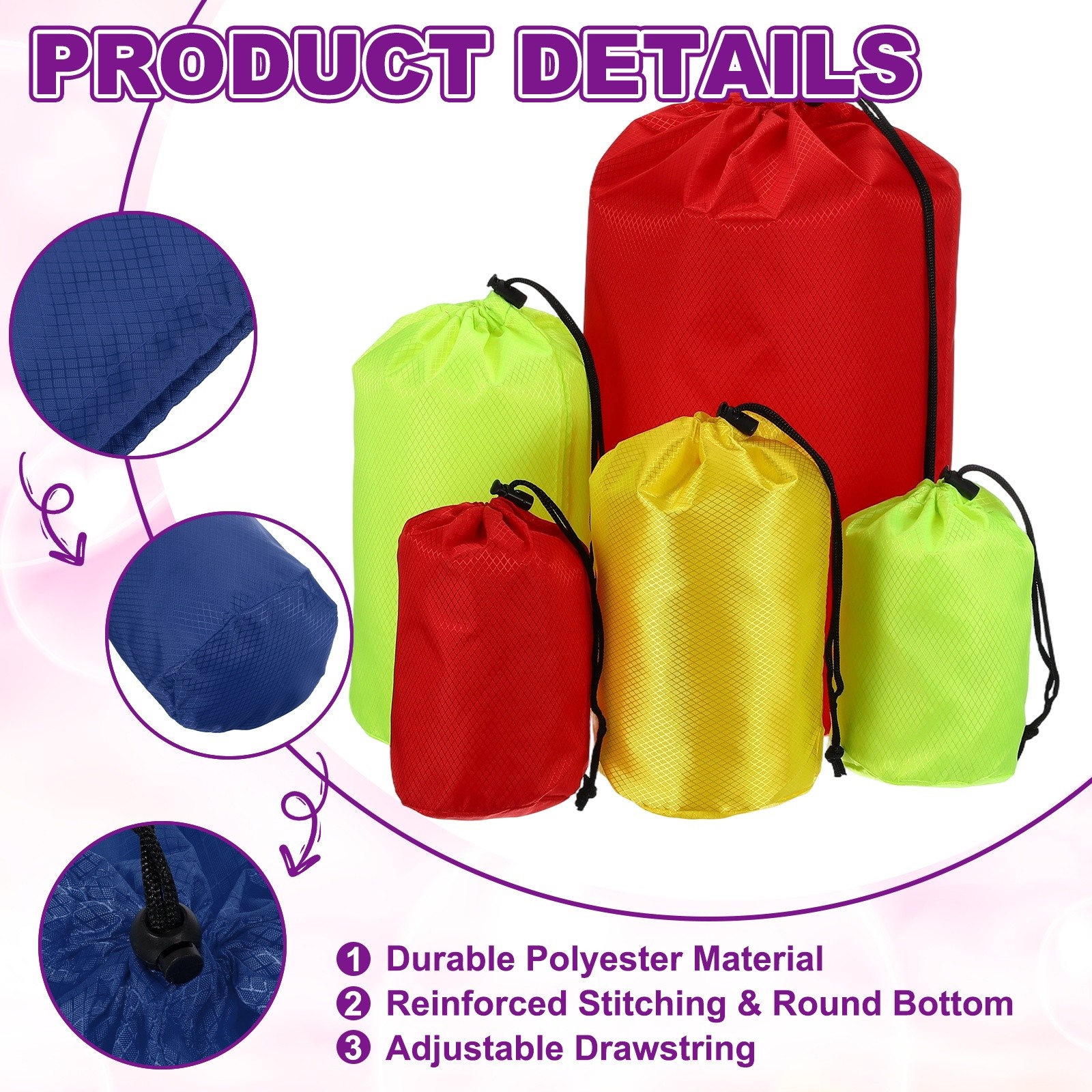Stuff Sack, Waterproof Ditty Bags with Toggle 7x13In & 2 Pack & Sapphire