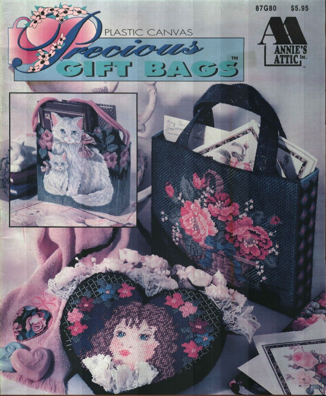 USED PRECIOUS GIFT BAGS 6 DESIGNS ANNIE'S PLASTIC CANVAS PATTERN BOOK HTF