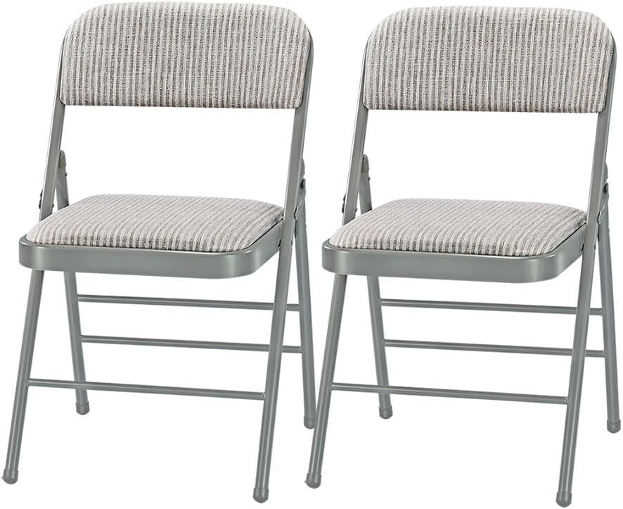Fabric White Steel Frame Padded Folding Chair(2 PACK)
