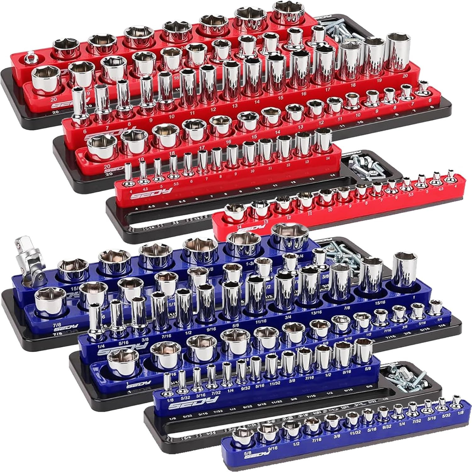 Magnetic Socket Holder Organizer Set: 6-Piece Detachable 1/2 3/8 1/4 Drive Socke