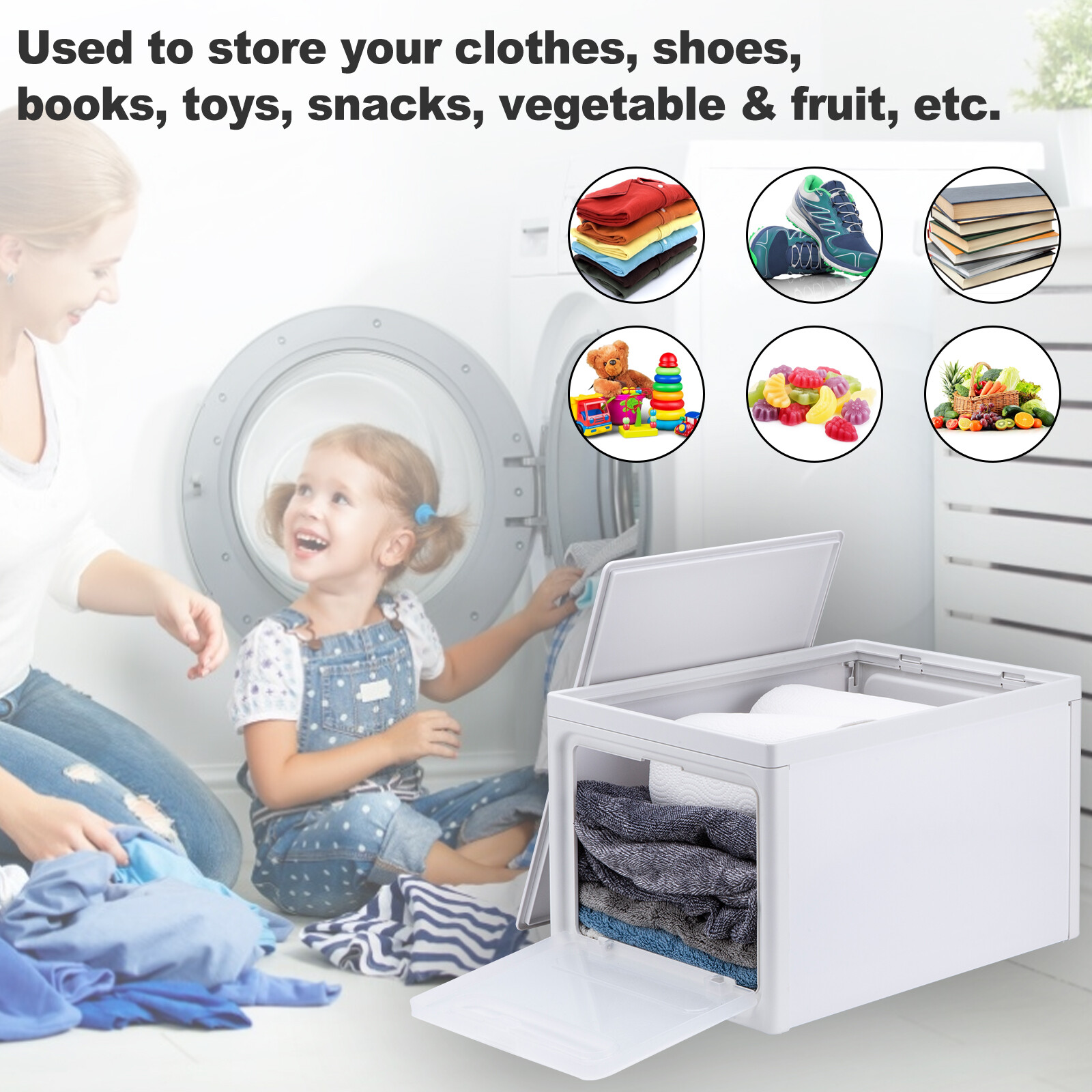3 Tier Folding Storage Containers Bins with Lid & Wheels Stackable Organizer Box