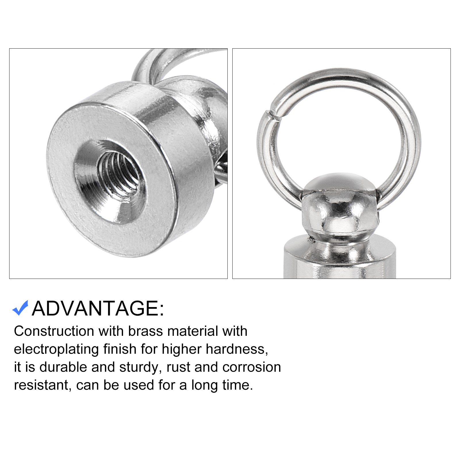 Round Head Pull Ring Rivet Studs 9mm 6Pcs Brass Button Rivets with Screw Silver