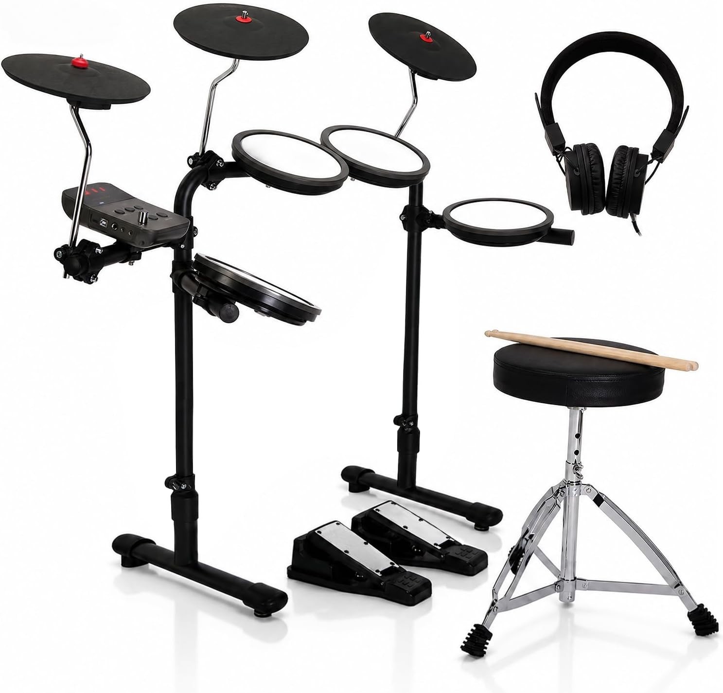 Electric Drum Kit Mesh Pad Headphones Foldable USB-C MIDI 68 Sounds for Beginner