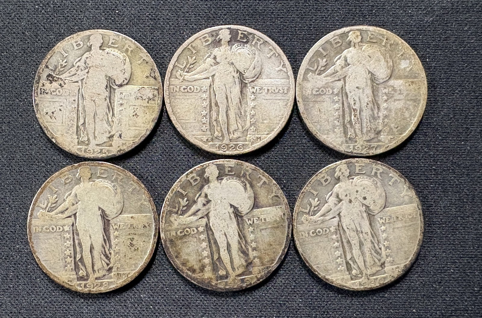 Lot of 6 Standing Liberty Quarters - 1925 1926 1927 1928 1929 1930