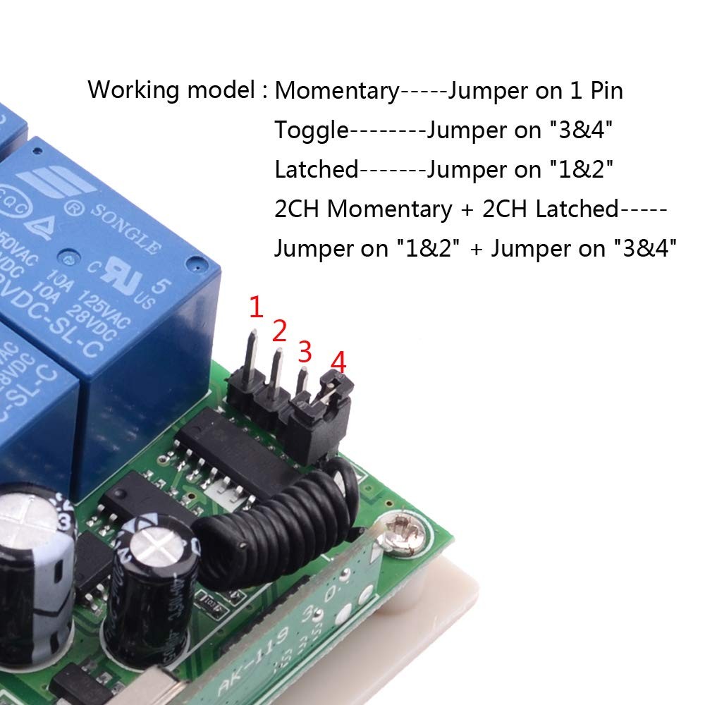 DC 12V Remote Control Switch 4 Channel Universal 433Mhz Remote Control Moment...