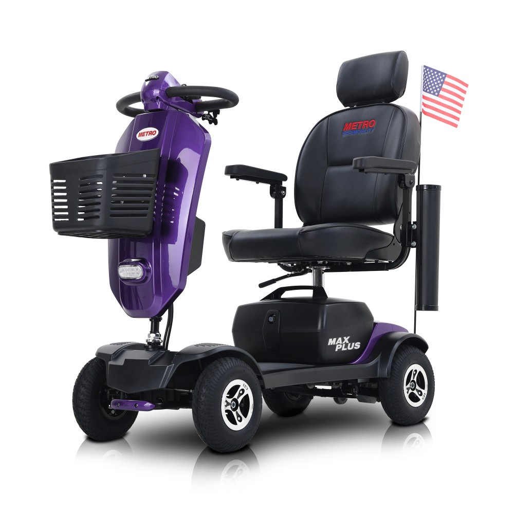 MAX PLUS 300W 4-Wheel Mobility Scooter 16Miles Cup Holders LED Rear Suspension