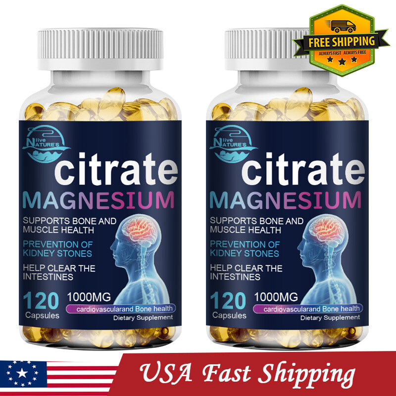 2Bottles Magnesium Citrate 1000mg Capsules Super Strong Effective Vegan Capsules