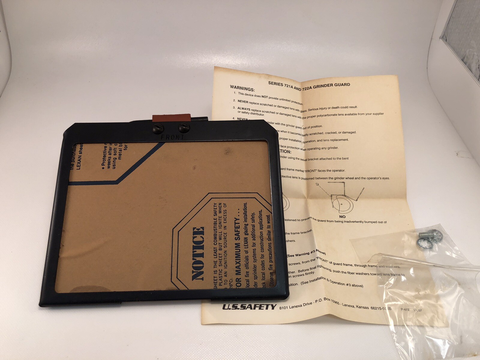 U.S. Safety Grinder Guard Assembly With Lens 6X8. *** NEW *** In Box