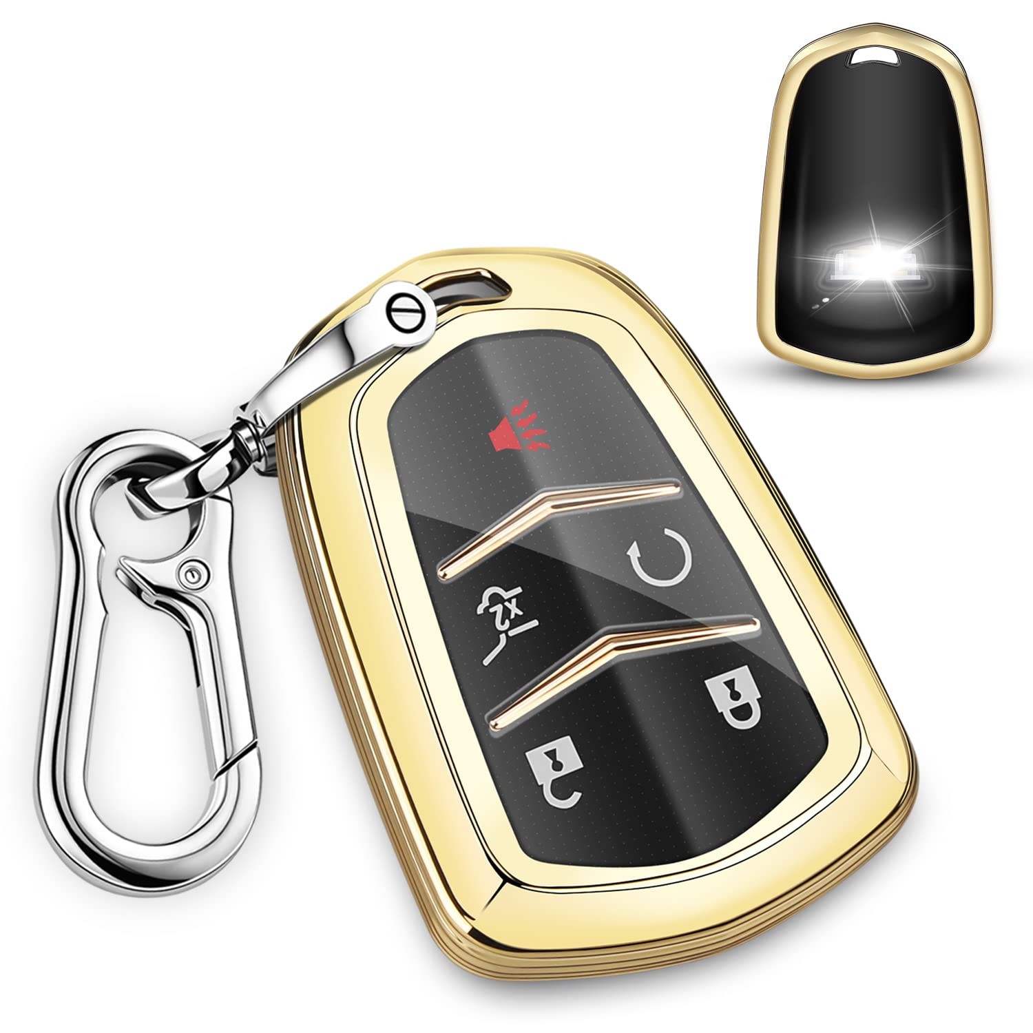 QBUC for Cadillac Key fob Cover,Soft TPU 360 Degree Car universal, Golden
