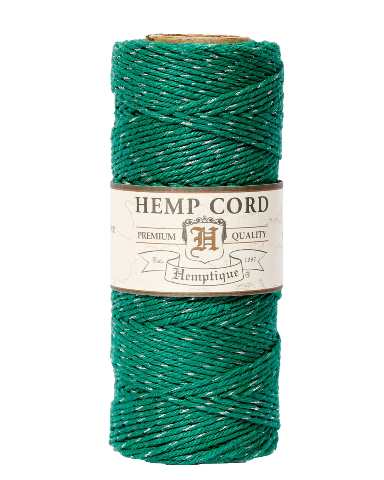 Hemptique #20 (1mm) Metallic Hemp Cord for Crafting, Macramé, Jewelry - Grn/Silv