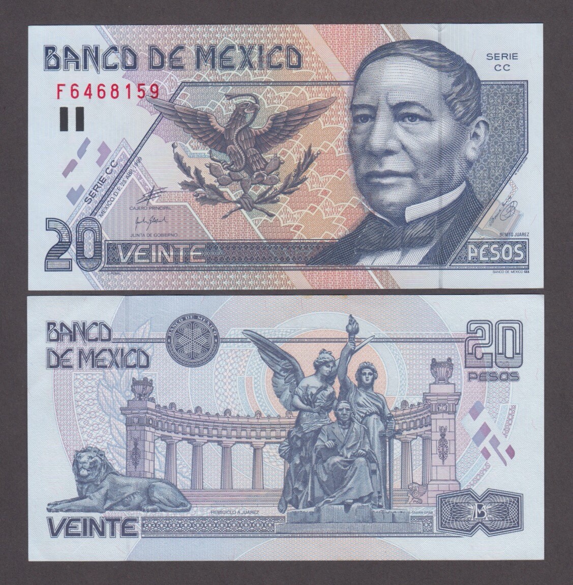 MEXICO P.106d  20 PESOS 23-4-1999 SERIE CC  UNC  YYY  WE COMBINE     2412