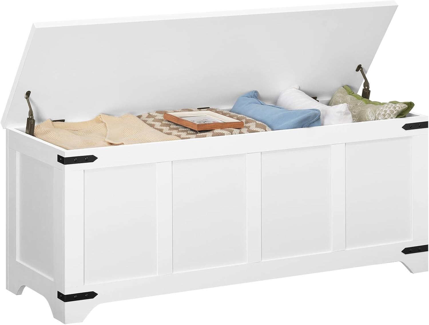 47.2" Storage Chest Wooden Storage Bench W/ 2 Safety Hinges Entryway Shoe Bench