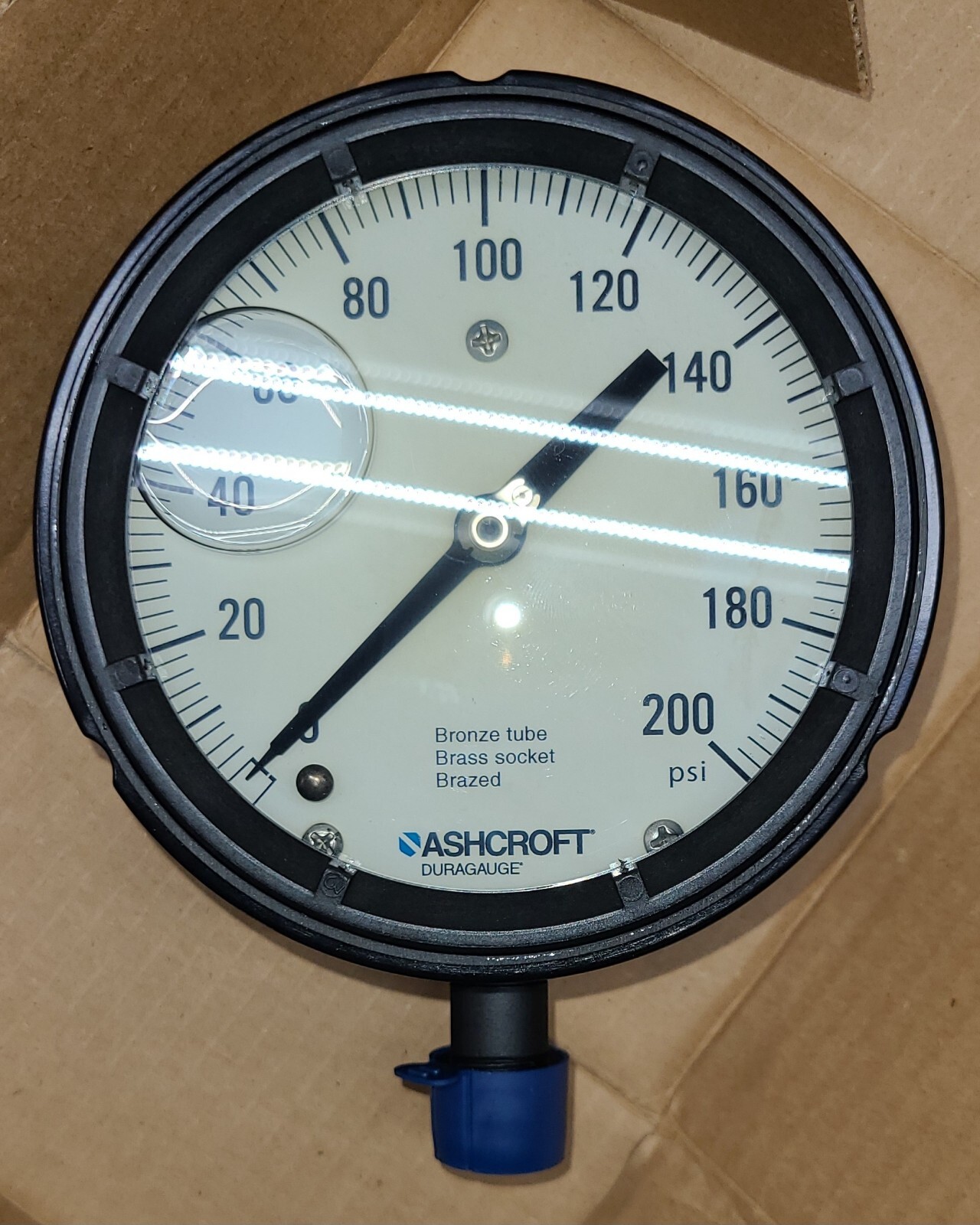 Ashcroft 45-1279-ASL-04L-200# 4-1/2" Duragauge, Bronze Tube, Brass SKT, 1/2 NPT