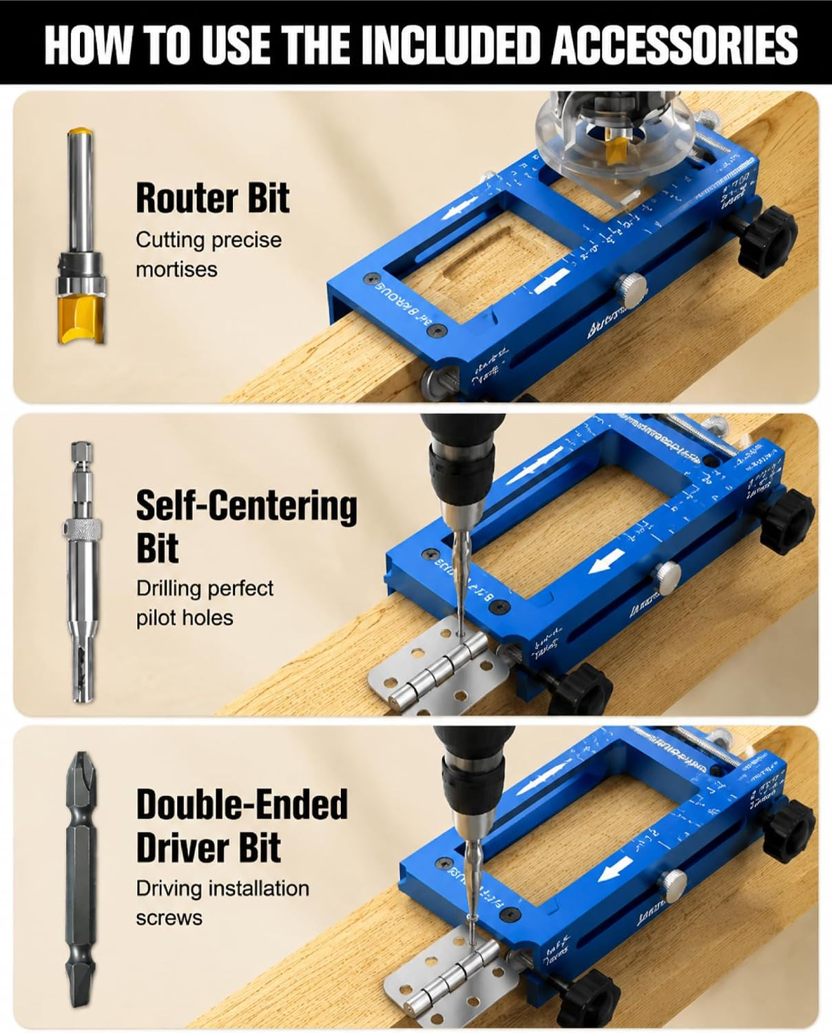 ALL-IN-ONE Door Hinge Jig & Lock Installation Kit with 2 Slider Locking Tools, A