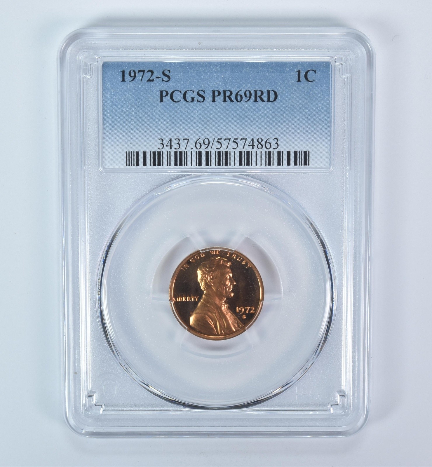 1972-S Lincoln Memorial Cent PR69 RD PCGS Blue Label