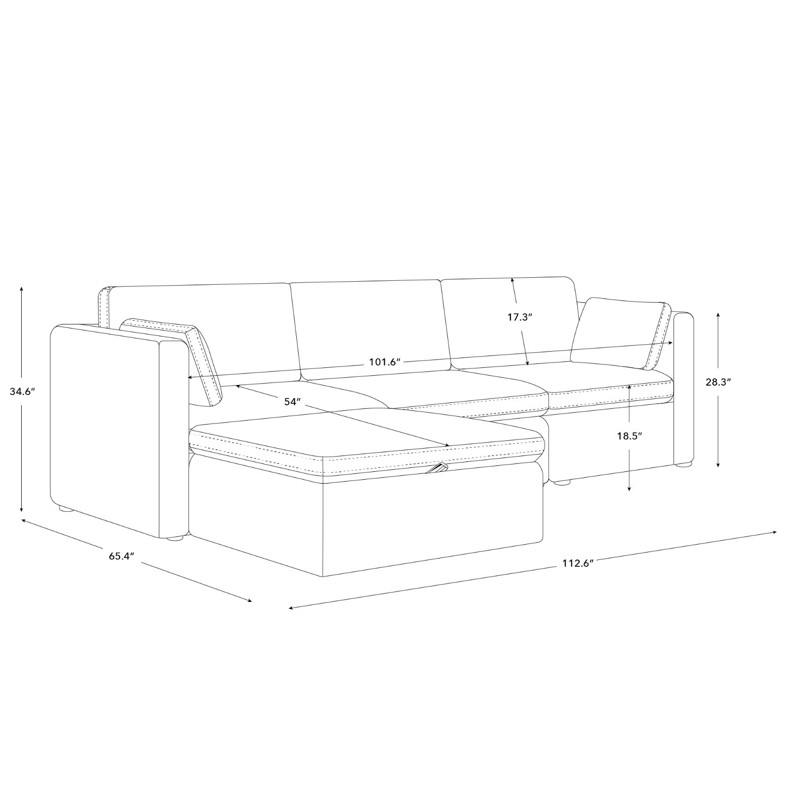 CHITA 112" 4-PC L-Shaped, Oversized Comfy Modular Sectional w/ Storage Ottoman