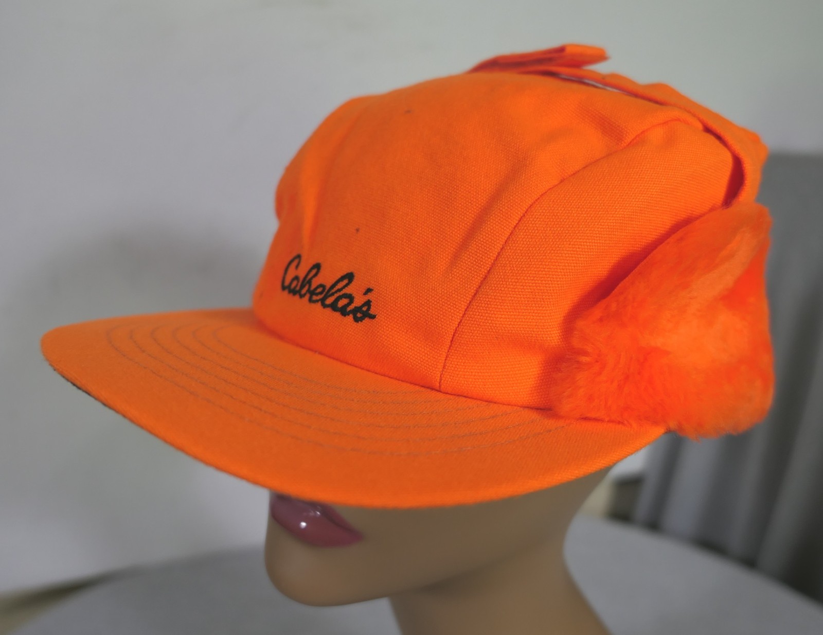 Cap America Cabela's Vivid Orange Insulated Hunting Cap w Fleece Ear Flaps Sz M