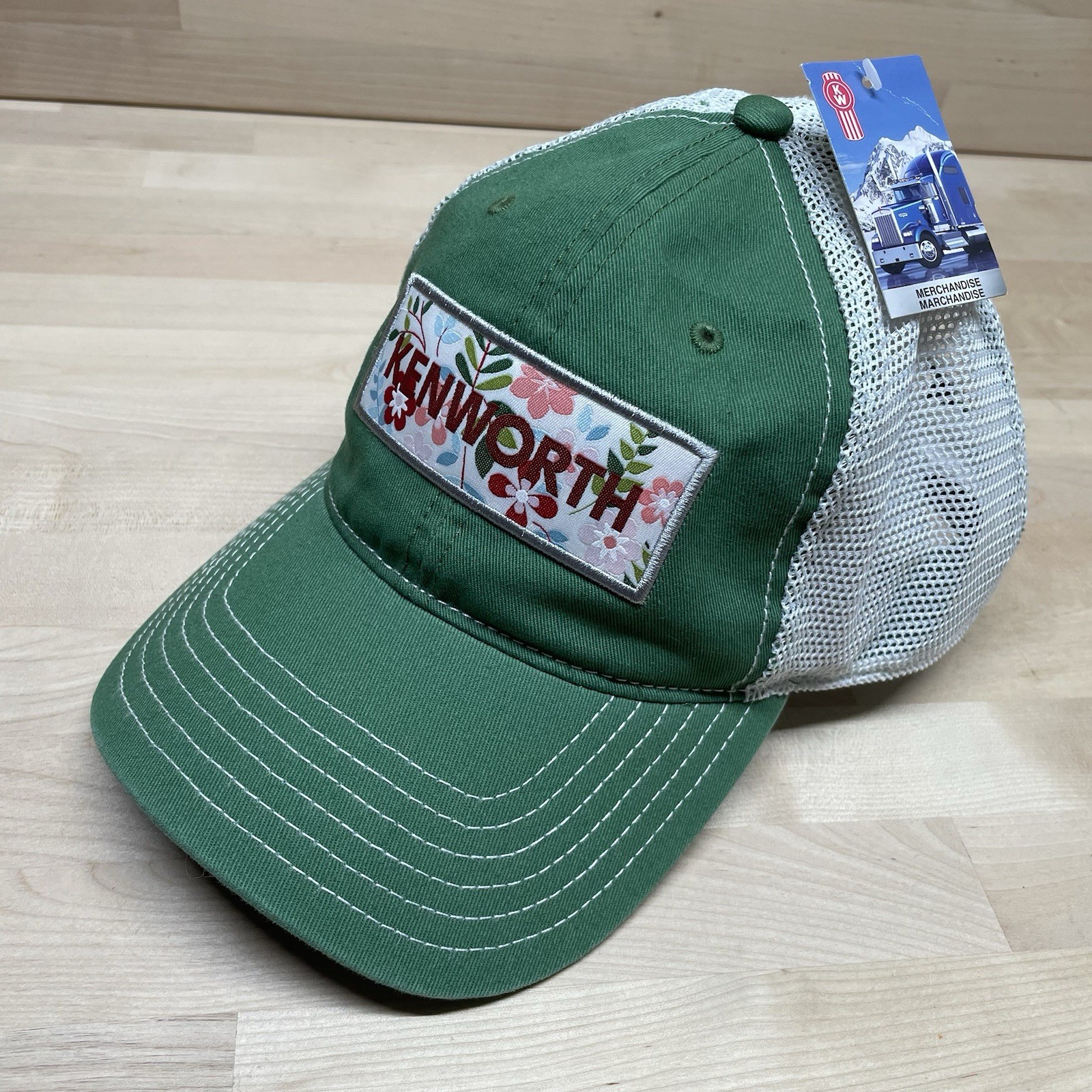 Genuine Kenworth Ladies Trucker Cap Floral Patch Hat, Green, Truck, Headwear NWT
