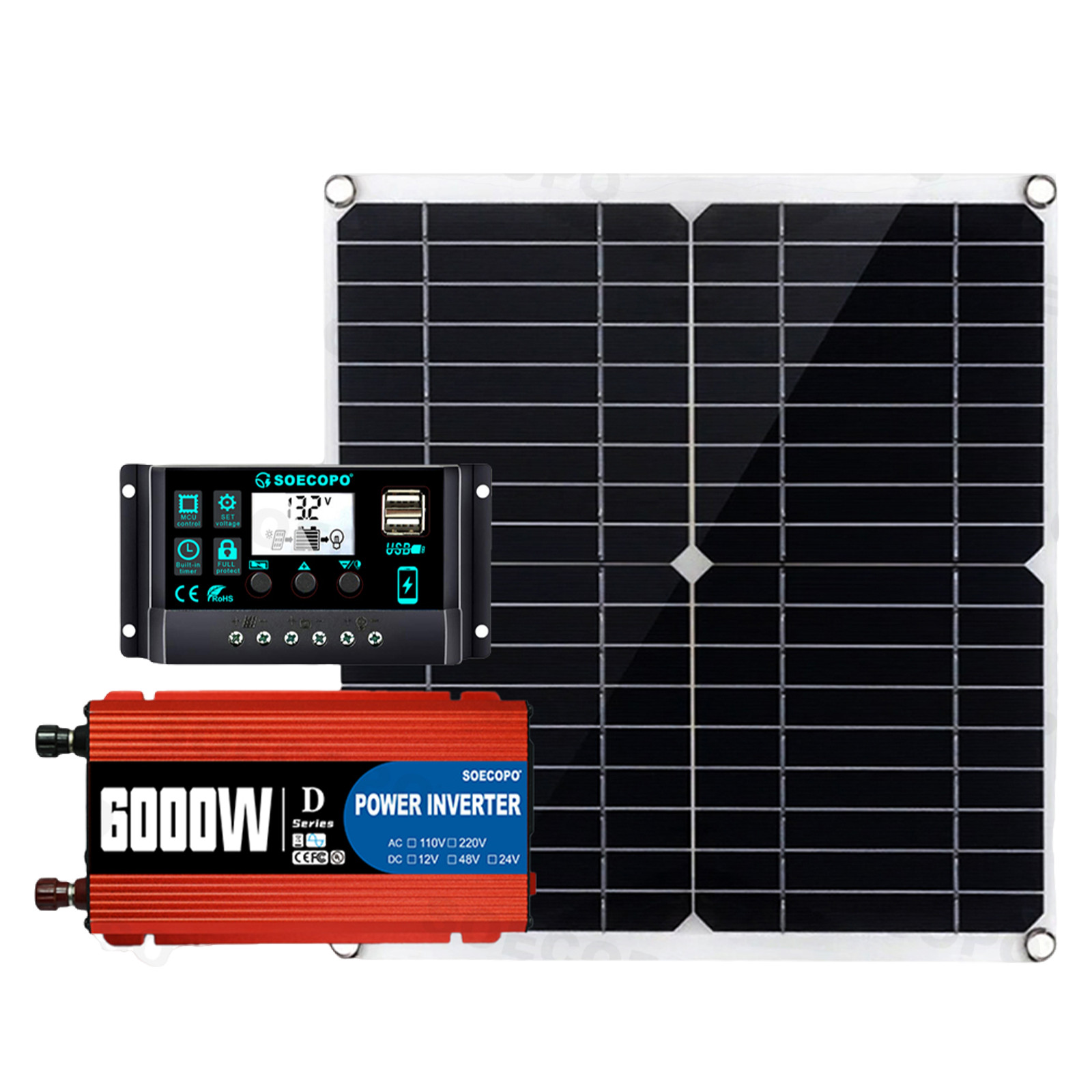 6000W 100A Solar Panel Set Solar Power Inverter Generator Home 110V Grid System