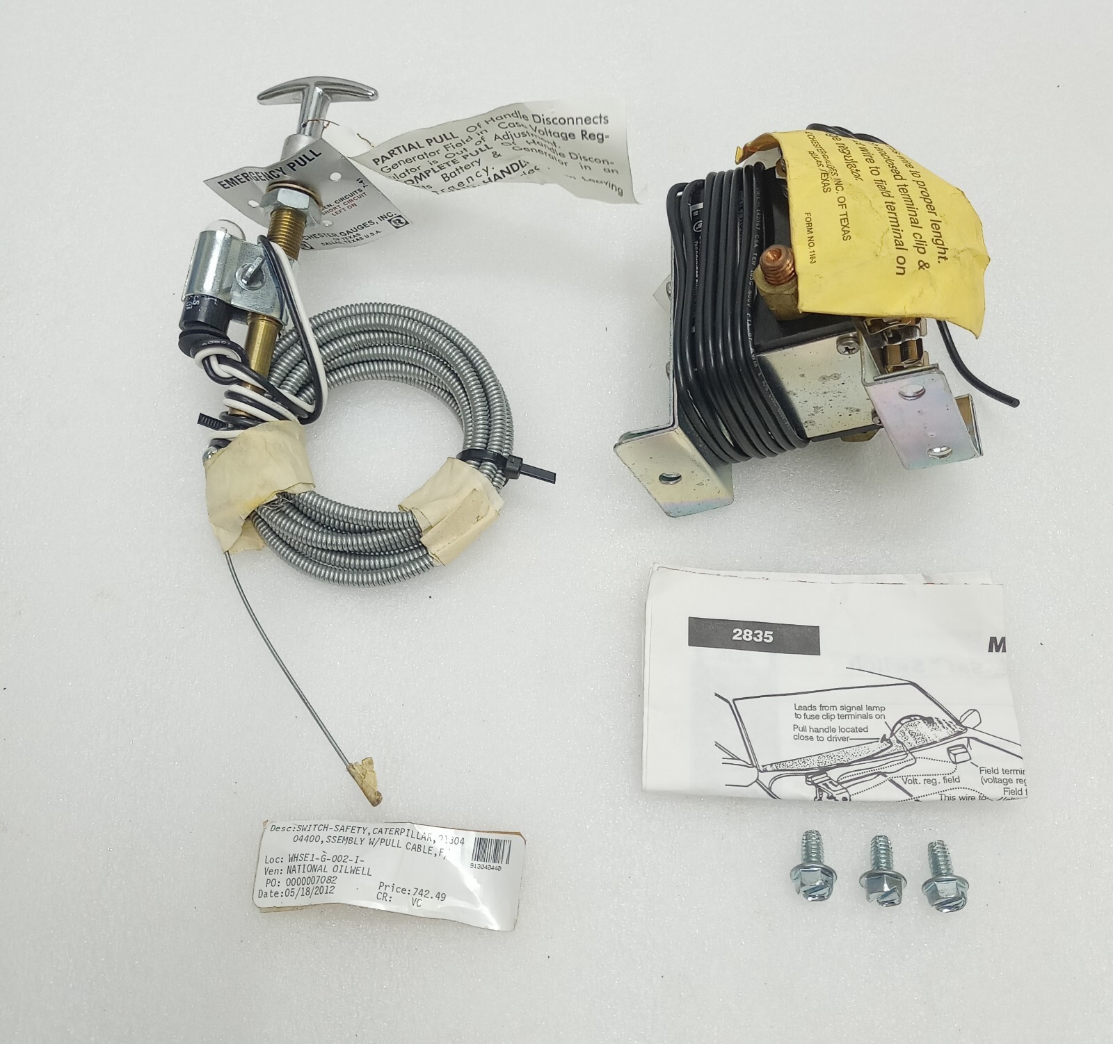 Rochester Gauges 2835 MAK-SAF Switch / Pull Cable / Caterpillar 9130404400