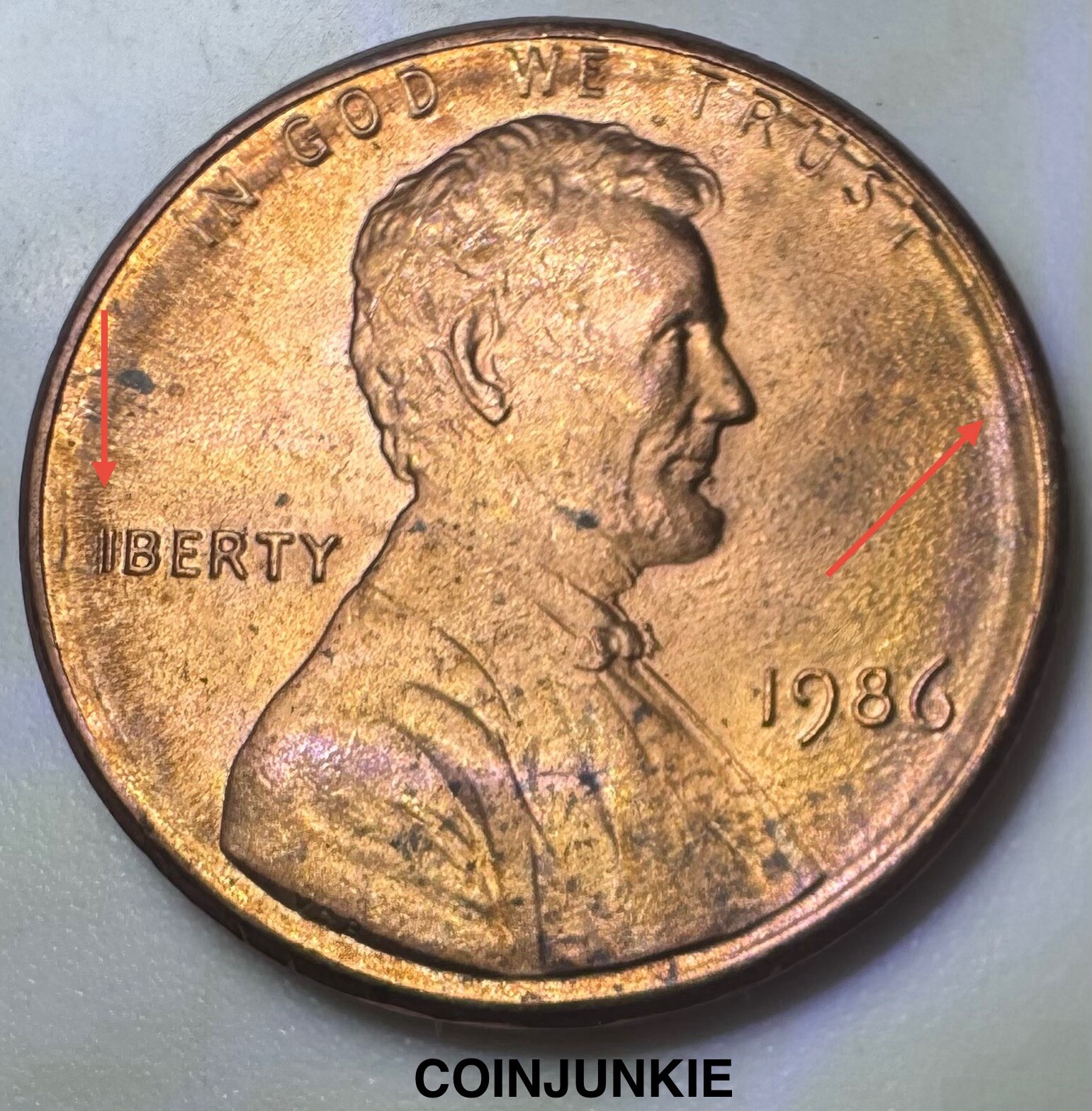 1986 Lincoln Cent-DEFECTIVE PLANCHET-OVERPOLISHED DIE-MUST SEE! 🔥