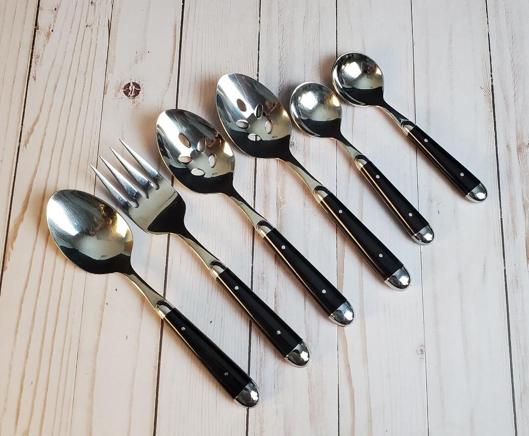 Oneida PALETTE Black Pattern Stainless Black Handles Rivets 6 pc Serving Set