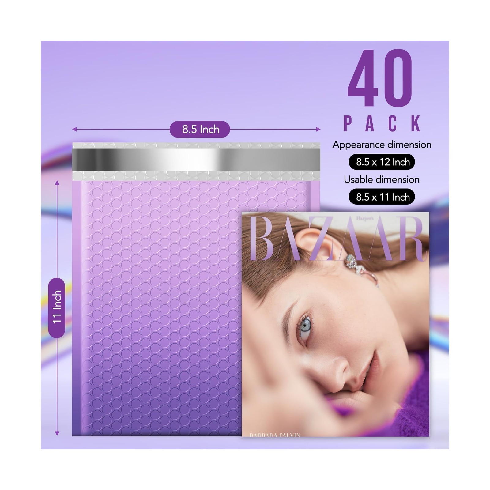 Fuxury 40 Pack Thick Bubble Mailers 8.5x12” Gradient Purple Bubble Envelop