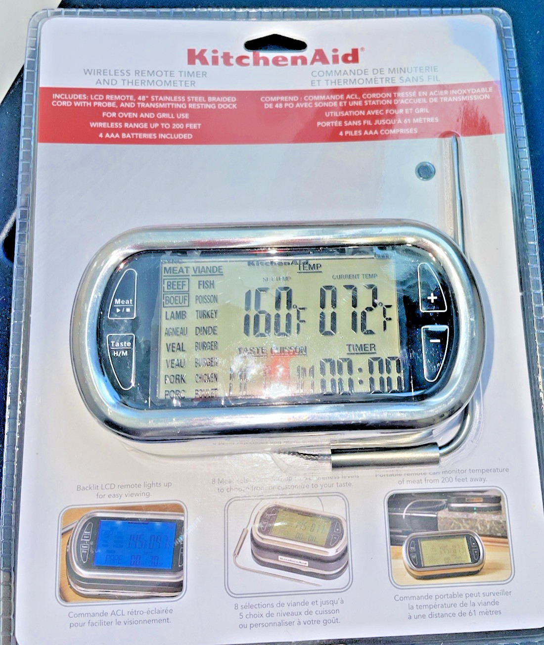 KitchenAid Wireless Remote Timer&Thermometer,Probe 200 Foot Range, New! Sealed