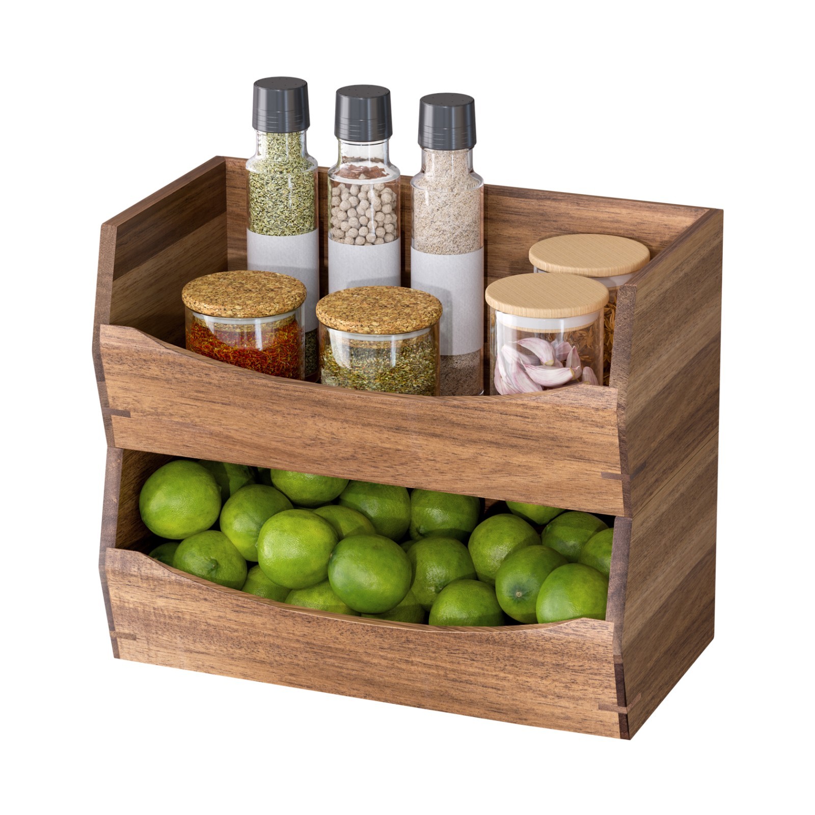 Seville Classics 2-Piece Stackable Acacia Bin Set